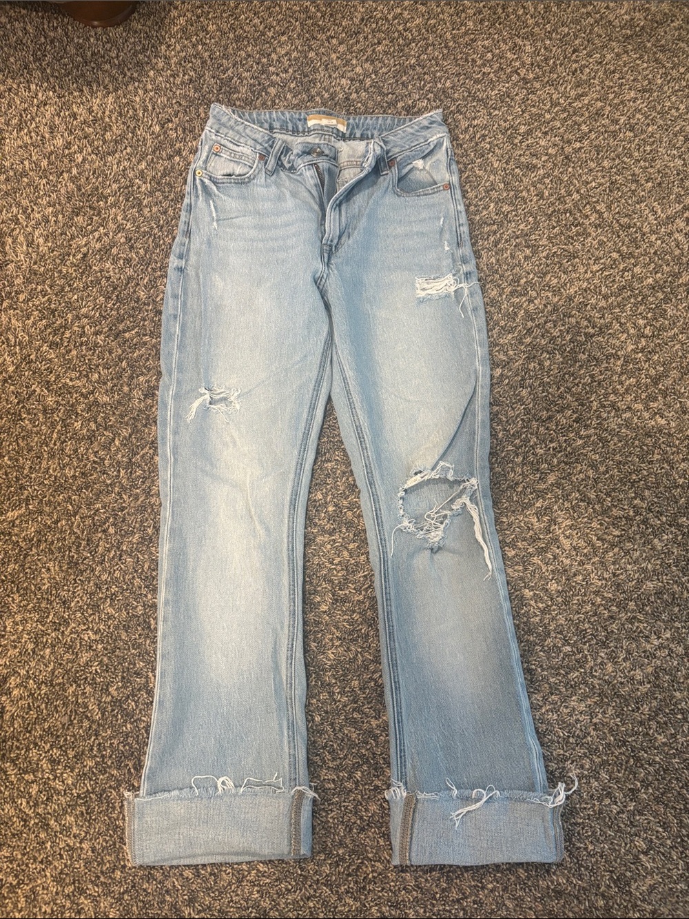 Light Wash Distressed Straight Leg Jeans - Women's